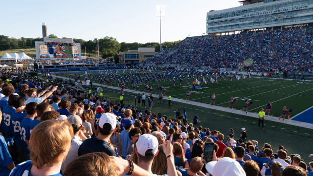 Kansas fans pack in to David Booth Kansas Memorial Stadium Friday to watch the Jayhawks take on Missouri State.  